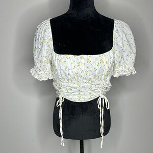Forever 21 Floral White Puff Sleeve Top medium
